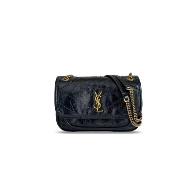 YSL NIKI BABY CHAIN ​​BAG IN CRINKLED VINTAGE LEATHER (18*12.5*5cm)